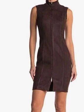 Tommy Hilfiger Sleeveless Faux Suede Feel & Look Front 2-Way Zip Dress Sz 6 NWT